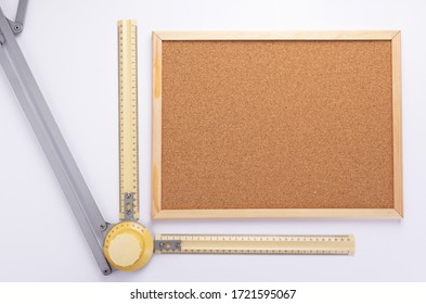 Ruler From Drafting Or Drawing Table On White Background, Top View