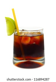 Rum And Coke Cocktail Isolated On White