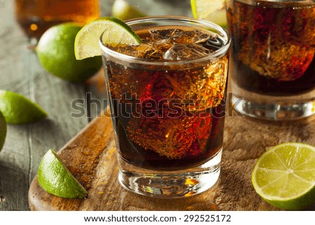 Rum and Cola Cuba Libre with Lime and Ice