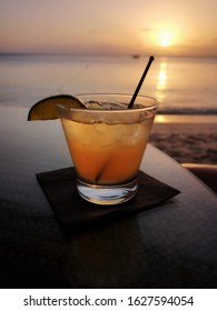 Rum Punch Cocktail At Sunset, Paynes Bay, Barbados