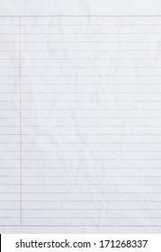 Rumpled Sheet Of Lined Paper Or Notebook Paper