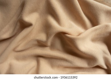 Rumpled Simple Beige Cotton Jersey Fabric From Above