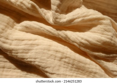 Rumpled Thin Pastel Beige Cotton Muslin Fabric