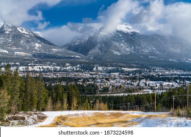 Rundle Hydro Power Plant Canmore In The Canadian Rockies In Winter Season Sunny Day Morning. Canmore, Alberta, Canada.