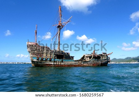 Rundown pirate ship in the caribbean