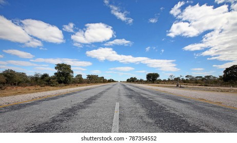 Rundu - Namibia / July 2017: empty highway across the namibian wilderness links the city of Rundu with grootfontein 