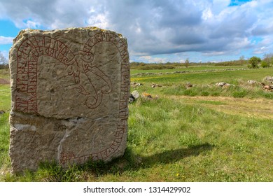 Rune Stone In The Sun On Oland, Sweden