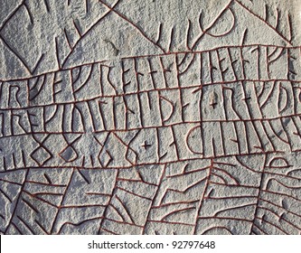 Runes At The Famous Rök Runestone, Sweden