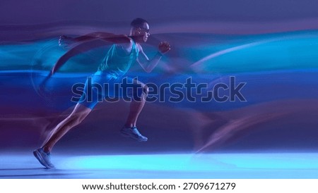 Runner captured in stylized long-exposure motion trail. Concept of sport-tech product branding, motion-tracking graphics, fitness-wearable promotion, and high-energy athletic marketing.