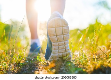 Runner Feet Running  Closeup On Shoe