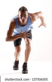 Runner Man Portrait On White Background.