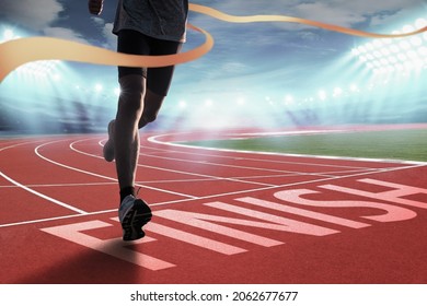 Runners running towards the finish line. Success concept. - Shutterstock ID 2062677677