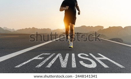 Runners running towards the finish line. Success concept.