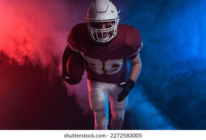 Running american football player banner with neon lights. Template for bookmaker ads with copy space. Mockup for betting advertisement. - Powered by Shutterstock