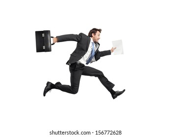 running businessman isolated on white - Powered by Shutterstock