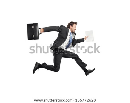 running businessman isolated on white