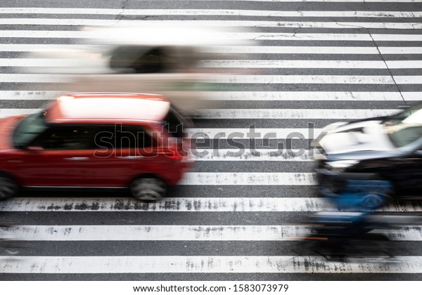 Running cars and pedestrian\
crossings