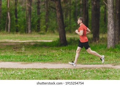 Running man. Male runner jogging at the park. Guy training outdoors. Exercising on forest path. Healthy, fitness, wellness lifestyle. Sport, cardio, workout concept - Powered by Shutterstock