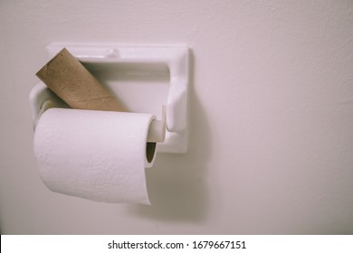 Running Out Of Toilet Paper. Toilet Paper Shortage. Empty Toilet Paper Roll