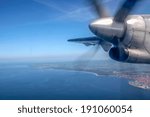 Running propeller and aerial view of Bornholm