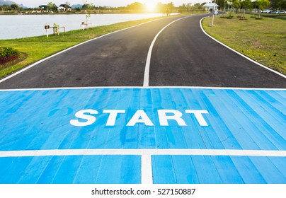 Running Race Track Start Point., Concept Of Way To Successful Future