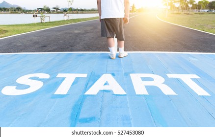 Running Race Track Start Point., Concept Of Way To Successful Future