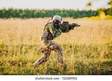 running soldier. military and war concept