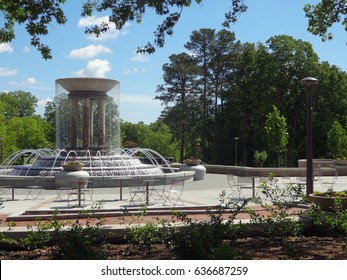 A Running Water Fountain In A Downtown Cary, North Carolina Park.