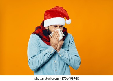 Runny Nose Yellow Background Man Holidays Christmas