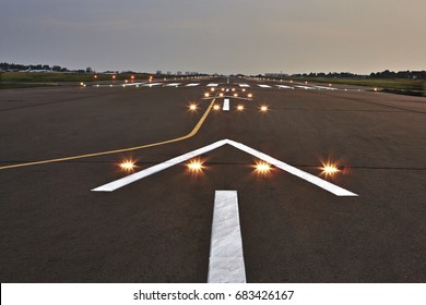 A runway with lights
