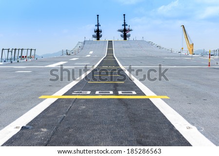 Runway at takeoff on battleship and Runway Aircraft Carrier