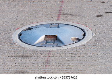 Runway Threshold Light On Concrete Pavement Stock Photo 553789618 ...