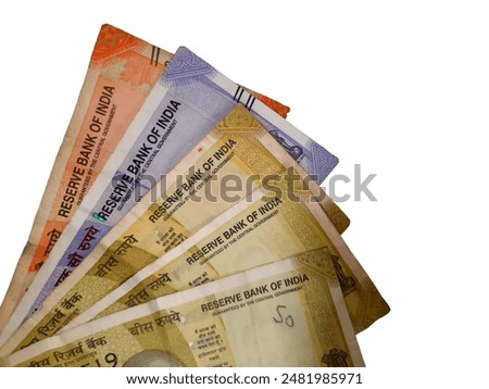 Rupees note Closeup view with white background, indian new currency note Closeup .indian notes.20, 100, 200 Indian rupees, new notes.