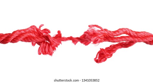 Rupture Of Red Climbing Rope On White Background