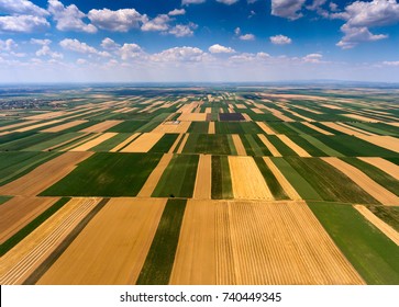 Rural Aerial Landscape With Multicolor Agriculture Fields In Serbia