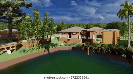 Rural architectural visualization and green rendering