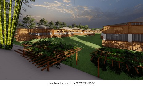 Rural architectural visualization and green rendering