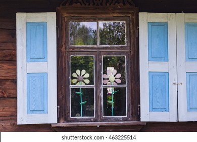 Rural architecture - window. Windows on old wooden house