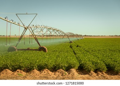 Rural Australian countryside agricultural landscape at Center Pivot Irrigation in rural farming fields  