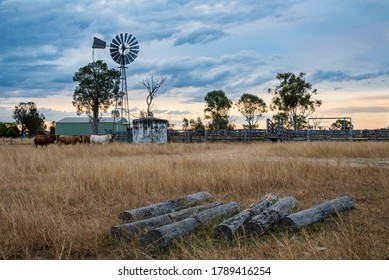 Rural Australian Sunset With Windmill