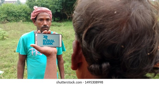 Rural Bank Logo Displayed On Smart Phone In Front Of Farmer At District Katni Madhya Pradesh In India Shot Captured On Sep 2019