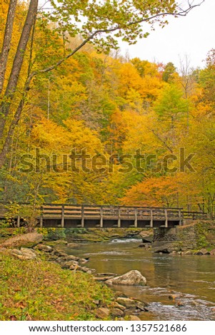 Rural Bridge in a Fall Forest over Deep Creek in the Great Smoky Mountains in North Carolina