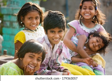 Rural Children Friends Morning In Sunlight Salunkwadi, Beed, Maharashtra, India