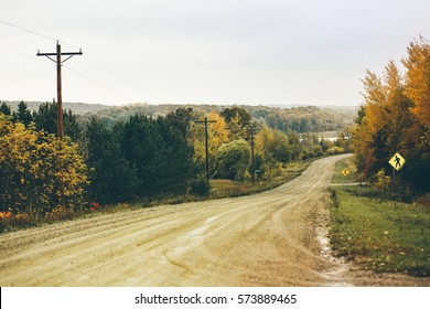 Rural Dirt Road Landscape With Fall Colors