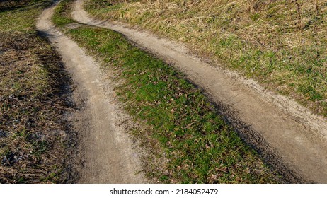 Rural Dirt Road In The Meadow. Spring. Web Banner.