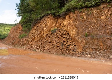 Rural Dirt Road Side Slope Collapse Landscape