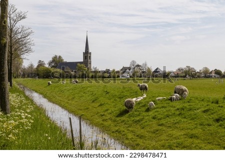 Rural Dutch village Spanbroek with a view of the church in the municipality of Opmeer in West Friesland.