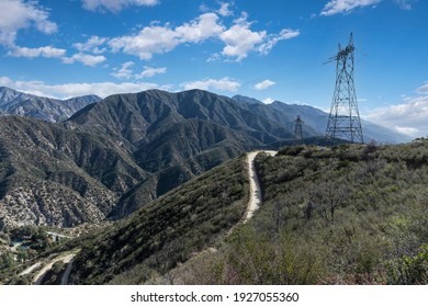 Rural Electric Power Pylon Towers Along Mt Lukens Truck Trail Fire Road In The San Gabriel Mountains In Los Angeles County California.