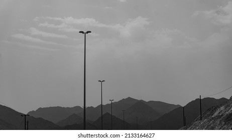 Rural Environment Of Rocks And Desert Landscape Scenery Of Arabian Peninsula During Hot Sunny Day.