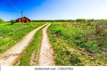 Rural Farm Road In Farmland